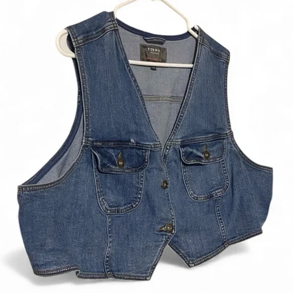 Torrid Denim Button-up Short Vest Women 4X Blue Pockets Distressed Western Rodeo - Picture 5 of 14